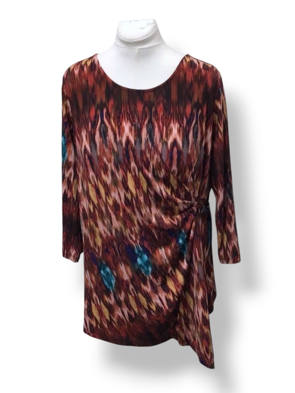 Cato Woman Plus 3/4 Sleeve Asymmetric Ruched Side Tunic, Orange, size 18/20W
